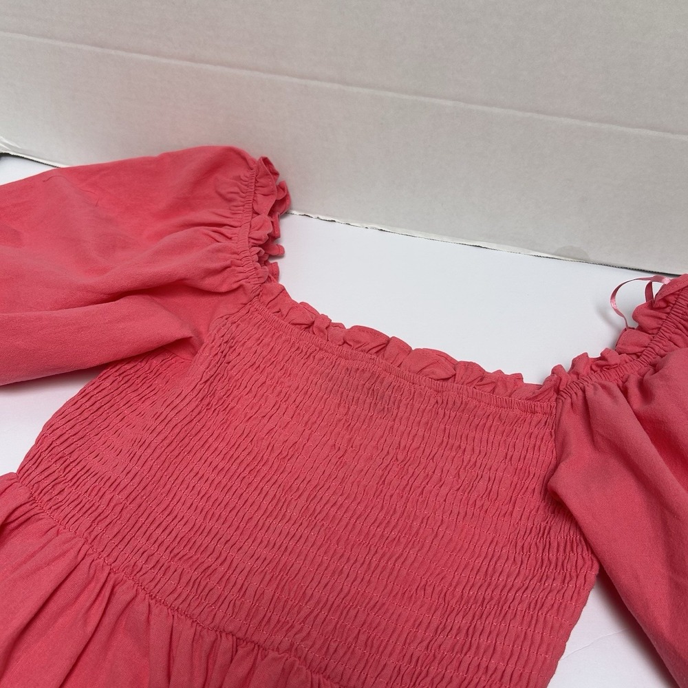Tuckernuck Pomander Place Dress Pink Hannah Puff Sleeve Smocked Tiered Sz‎ Large